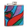 Hip Flask Holding 6 oz - Rhinestone Heart Pattern Design - Pocket Size, Stainless Steel, Rustproof, Screw-On Cap - Purple, Green, Red and Blue Finish view 1