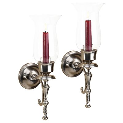 Flythe Consulting Manor Wall Sconce Pair - Satin Nickel - Made of Solid Brass - Hurricane Style Glass - Elegant Candle Holder for Bedroom, Living Room, Kitchen