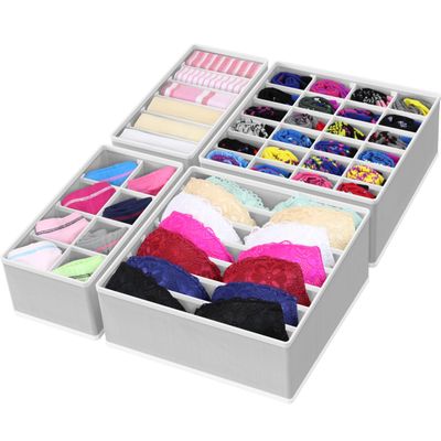 Simple Houseware 4-Pack Drawer Organizer Set - Closet Dividers for Underwear, Socks, Bras, Scarves, Ties - Foldable Non-Woven Storage Boxes, Gray