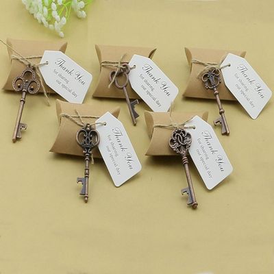 50pcs Wedding Favors Candy Box w/Antique Skeleton Key Bottle Openers Escort Card Thank You Tag Pillow Box (Key Style - Mixed Copper)