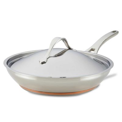 Anolon Nouvelle Stainless Stainless Steel Frying Pan / Fry Pan / Stainless Steel Skillet with Lid - 12 Inch, Silver