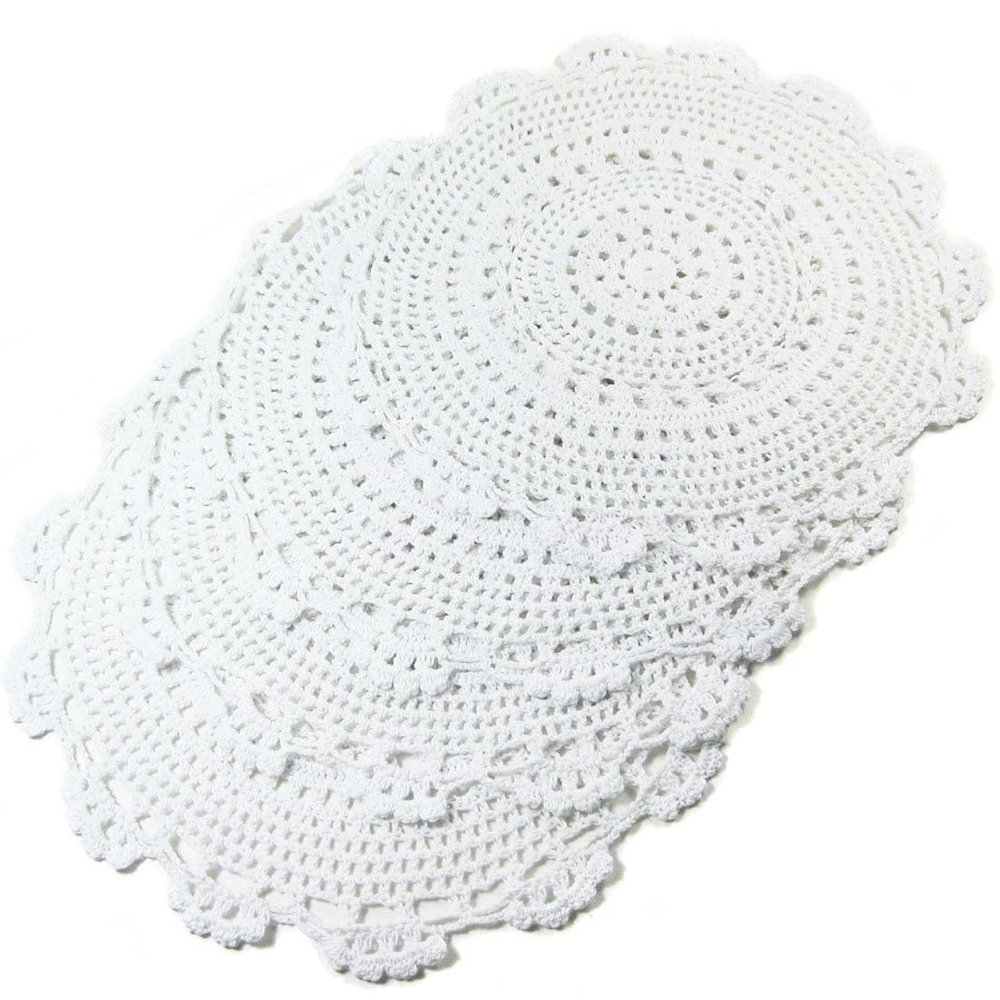 kilofly Handmade Crochet Round Cotton Lace Table Placemats Doilies Value Pack [Set of 4], Medallion, 13x13 inch, White