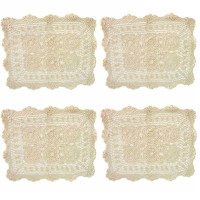 kilofly Handmade Crochet Cotton Lace Table Placemats Doilies Value Pack [Set of 4], Beige