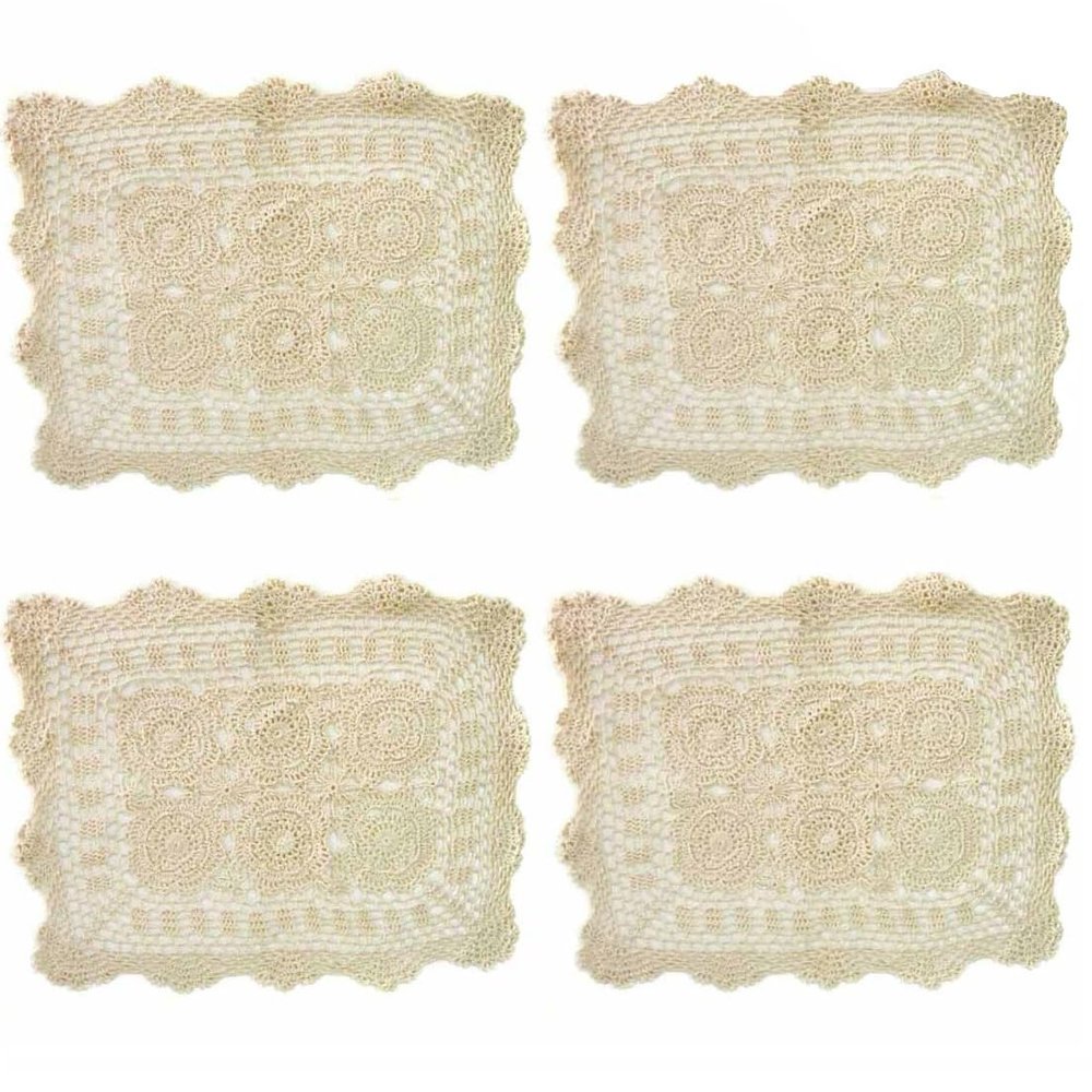 kilofly Handmade Crochet Cotton Lace Table Placemats Doilies Value Pack [Set of 4], Beige