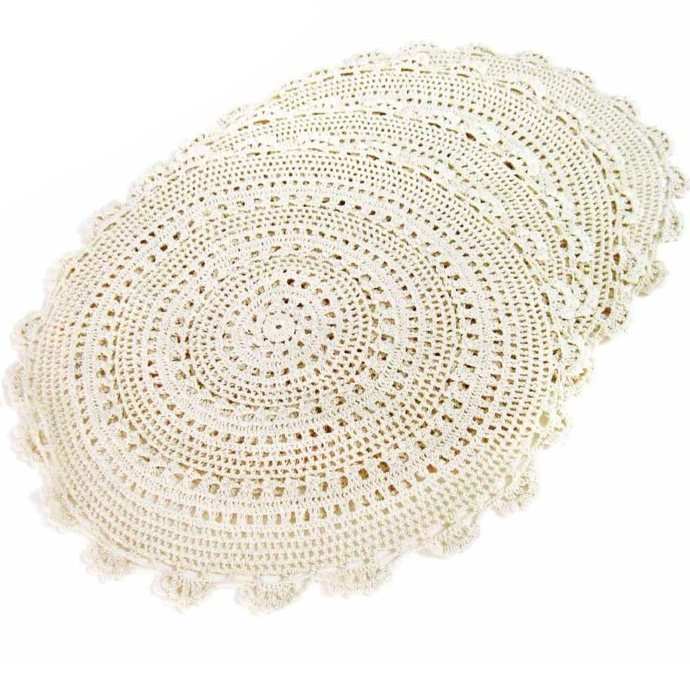 kilofly Handmade Crochet Round Cotton Lace Table Placemats Doilies Value Pack [Set of 4], Medallion,17 inch, Beige
