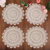 kilofly Handmade Crochet Round Cotton Lace Table Placemats Doilies Value Pack [Set of 4], Medallion,17 inch, Beige view 2