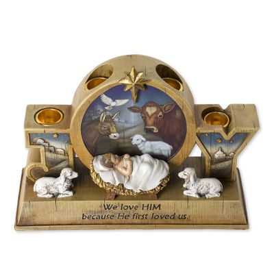 Joseph's Studio by Roman, Christmas Advent Collection, 7" H Advent Babe Candle Holder, Home Dcor, Devout Gift, Prayerful Inspiration (3x9x7)