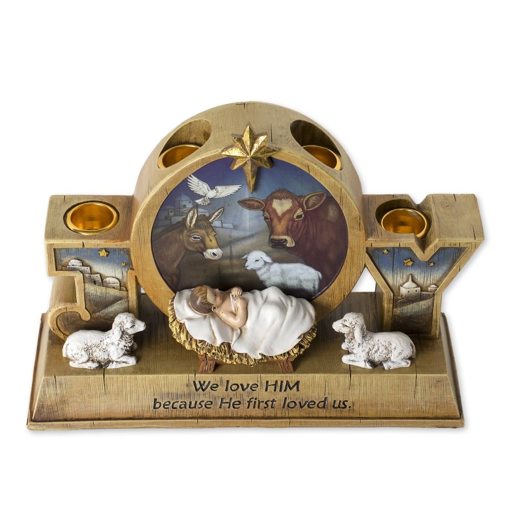 Joseph's Studio by Roman, Christmas Advent Collection, 7" H Advent Babe Candle Holder, Home Dcor, Devout Gift, Prayerful Inspiration (3x9x7)