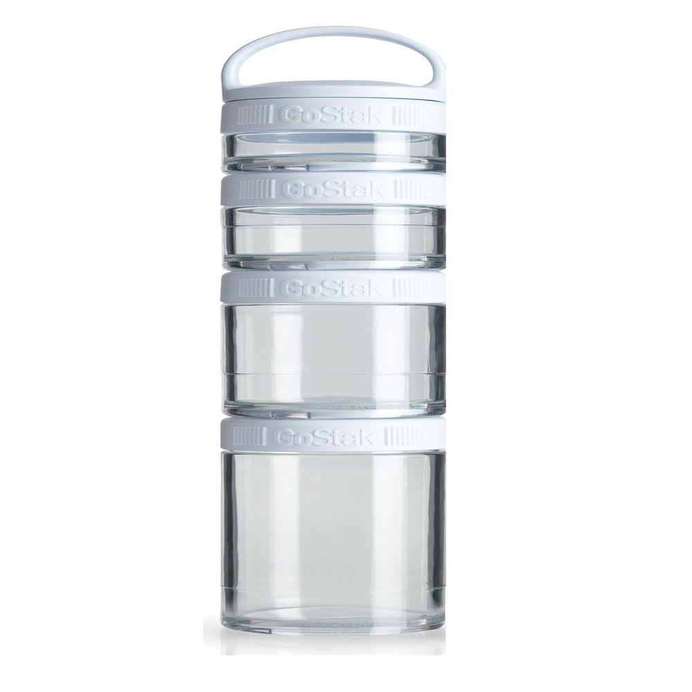 BlenderBottle GoStak Twist n' Lock Storage Jars, 4-Piece Starter Pak, White