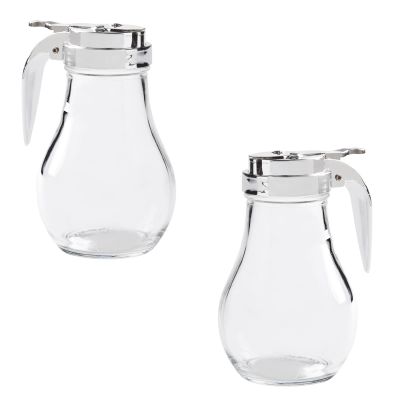 6 Oz. (Ounce) Glass Bulb Jar Syrup Dispenser, Sugar Dispenser, Retracting Spout, Dispensing Thumb-Lever, Pancake House Style (2)