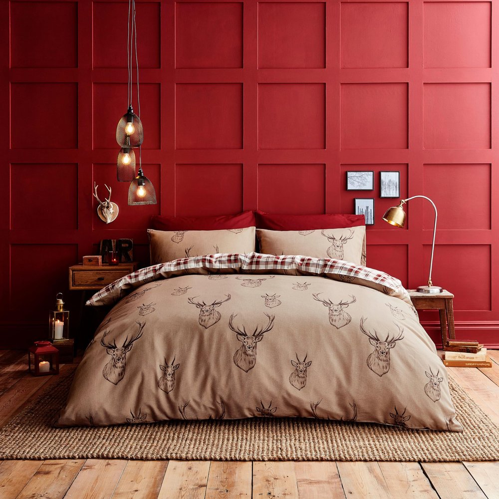 Catherine Lansfield Easy Care Cotton Rich Stag Reversible King Duvet Set
