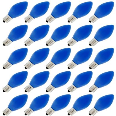 Creative Hobbies Box of 25 Light Bulbs -C7, Steady Burning - Opaque Blue - 7 Watt, Nickel Plated Candelabra Base, Extended Life, Great for Night Lights, Decorative Lights and Christmas Strings