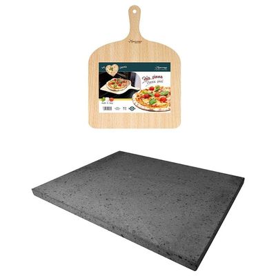 Eppicotispai Pizza Set with Cooking Stone and Pizza Peel, Silver
