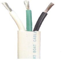10/3 AWG Triplex Tinned Marine Wire, Black/Green/White 50 Feet
