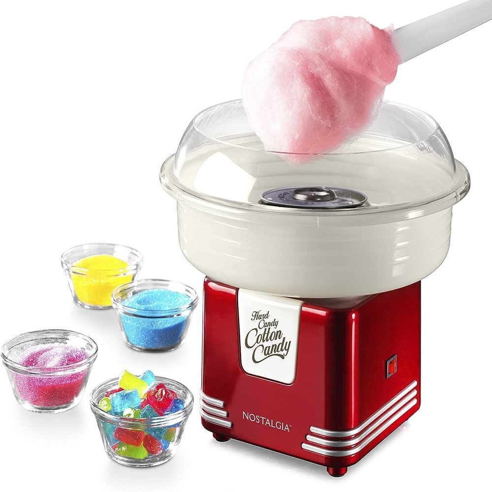 Nostalgia Cotton Candy Machine - Retro Cotton Candy Machine for Kids with 2 Reusable Cones, 1 Sugar Scoop, and 1 Extractor Head  Retro Red