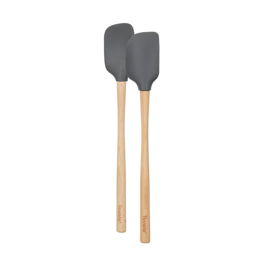 Tovolo Large Spoon Spatula Wooden Handle Set for Cooking & Baking, Heat Resistant Safe for Cast Iron BPA Free Silicone Mixing Tool Natural Wood Perfect for Scraper Mixing Spooning, Charcoal Gray