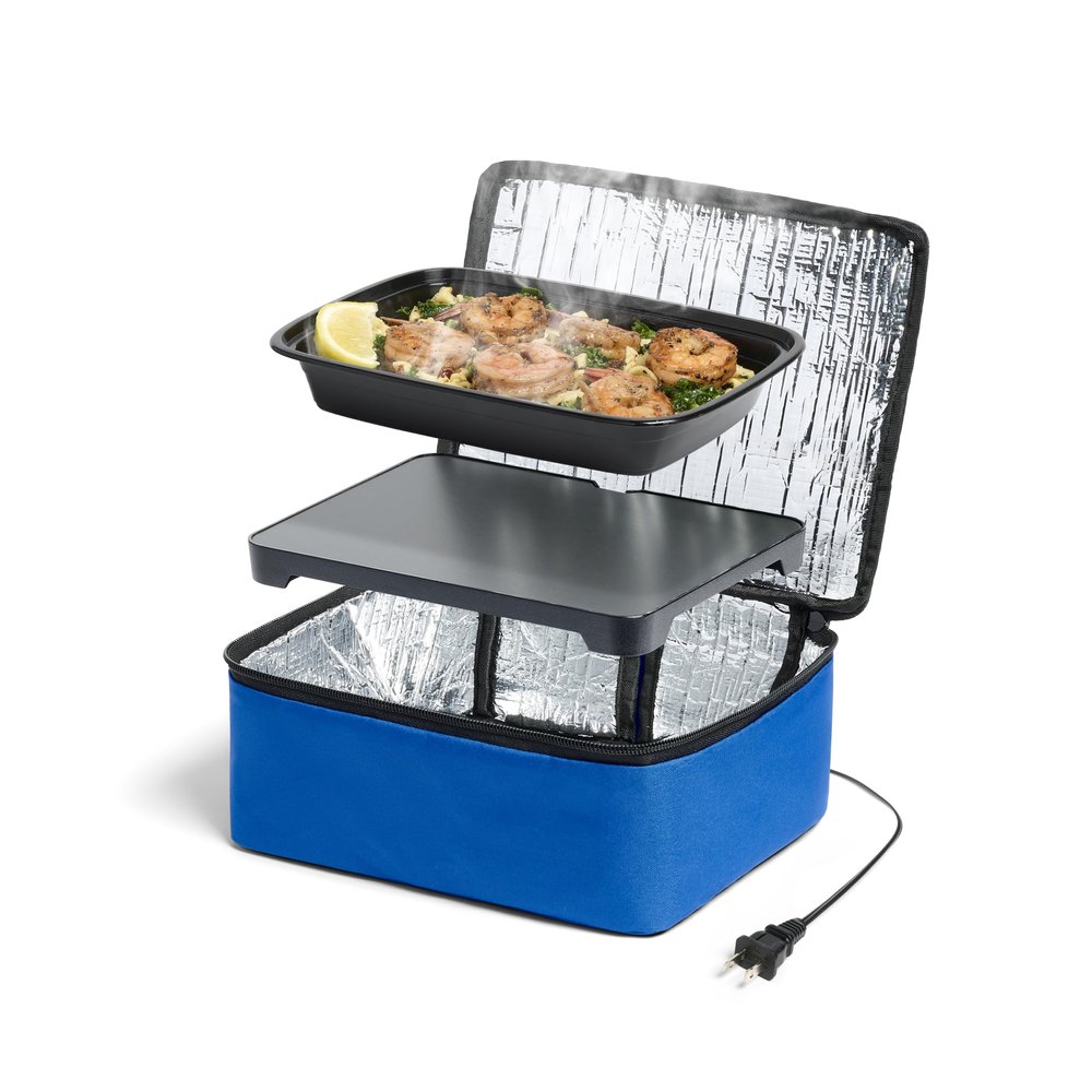HOTLOGIC Mini Heated Lunch Box - Portable Electric Food Warmer for Men and Women - Great for Work, Office, and Construction - Cook, Reheat, and Eat on the Go - 120V - Blue