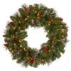 National Tree Company 24 in Pre-Lit Crestwood Spruce Artificial Christmas Wreath, Christmas Decoration with Glitter, Pinecones, Red Berries, 50 Clear Lights, 160 Tips, Green view 1