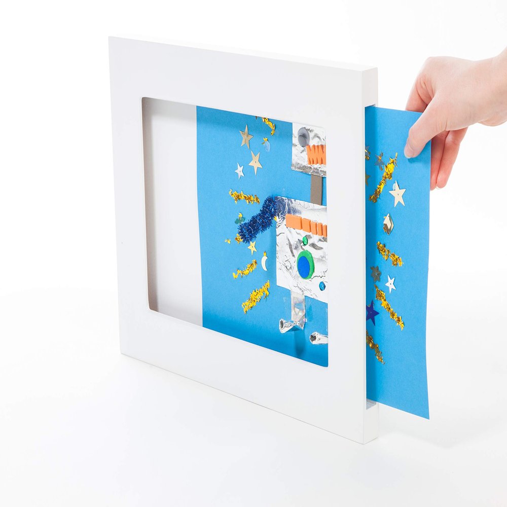Articulate Gallery Single Children's Art Frame, 9 x 12, an award-winning slot sided picture frame for the instant display of 2D and 3D childrens artwork