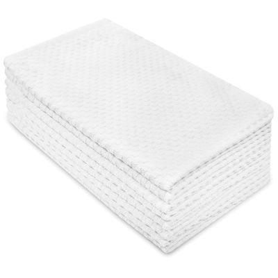 COTTON CRAFT Amazing Kitchen Towels - Set of 8 Terry Towels - 100% Cotton Euro Caf Waffle Weave Dish Towel Set - Soft Absorbent Quick Dry Low Lint Reusable Pantry Bar Cleaning Cloth - 16 x 28 - White