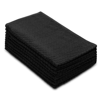 Cotton Craft - 8 Pack - Euro Cafe Waffle Weave Terry Kitchen Towels - 16x28 Inches -Black - 420 GSM quality -Ringspun 2 Ply Cotton - Highly Absorbent Low Lint - Multi Purpose