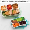 kinsho Leakproof Bento-Box Lunch-Boxes for Women, Kids. Large Green 4 Compartments and Mini Blue 3 Compartment Containers for Lunches Snacks School Travel, 2 pack set view 3