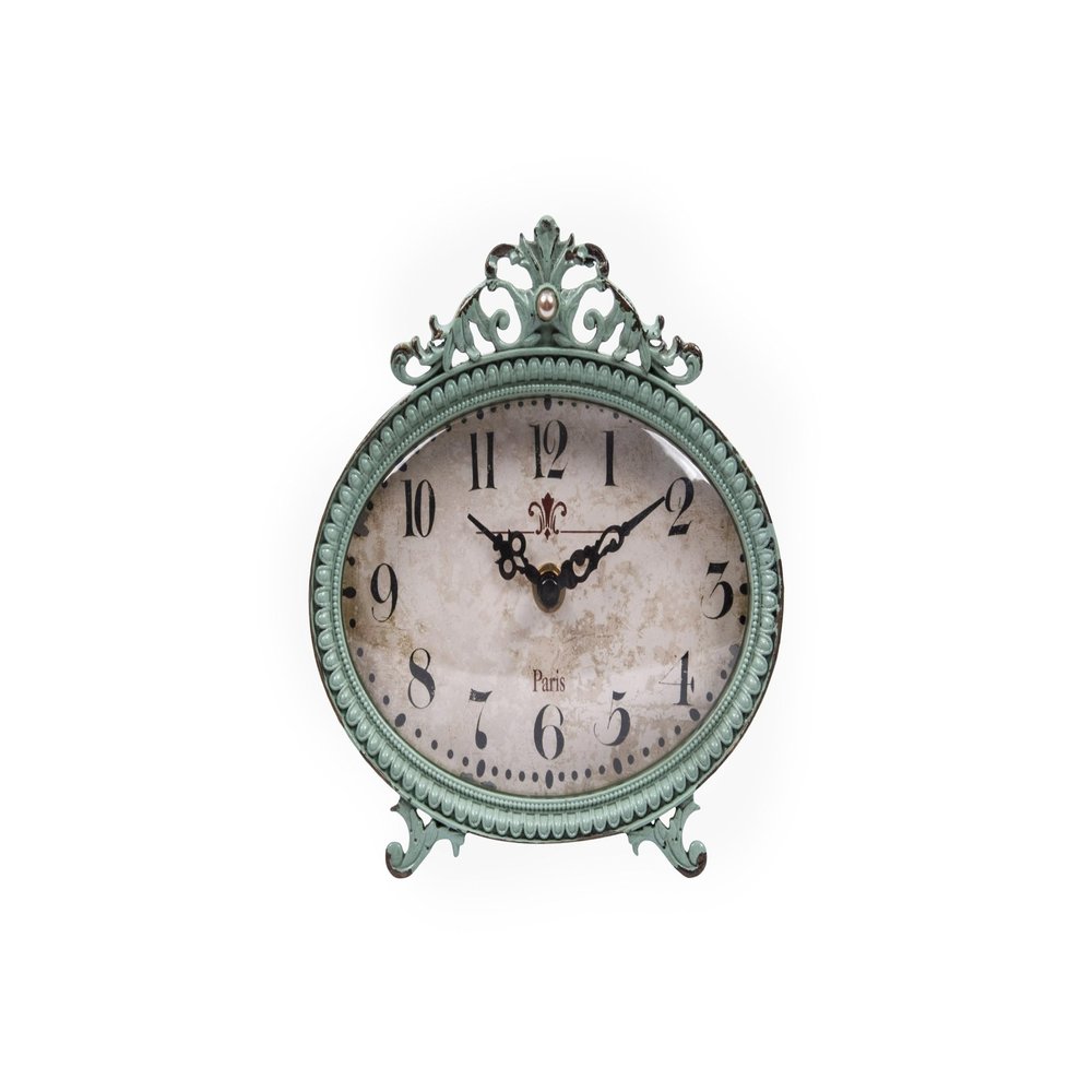 Creative Co-Op Green Antiqued Pewter Mantel Clock
