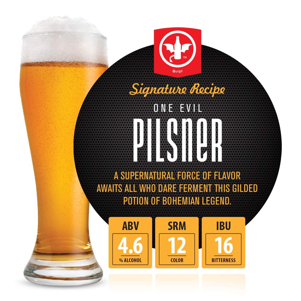 BrewDemon 2 Gal. One Evil Pilsner Beer Recipe Kit - Makes a Wicked-Good 4.6% ABV Batch of Craft Brewed Signature Beer