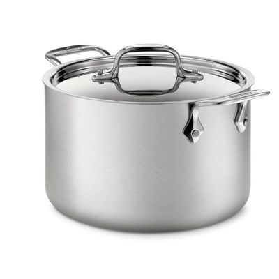 All-Clad D5 5-Ply Brushed Stainless Steel Soup Pot 4 Quart Induction Oven Broiler Safe 600F Pots and Pans, Cookware Silver