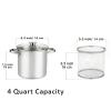Cook N Home Deep Fryer Pot, Japanese Tempura Small Stainless Steel Deep Frying Pot, 304 Stainless Steel with Oil Drip Drainer Rack, Glass Lid, 6.3 inch/ 4Quart, for Kitchen French Fries, Chicken view 2