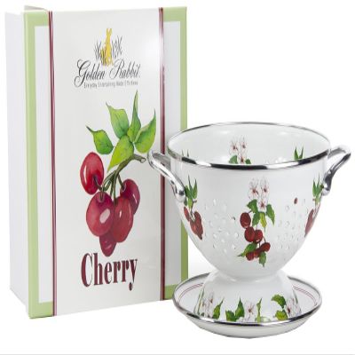 Golden Rabbit Enamelware Colander and Drip Plate Gift Set, Cherry