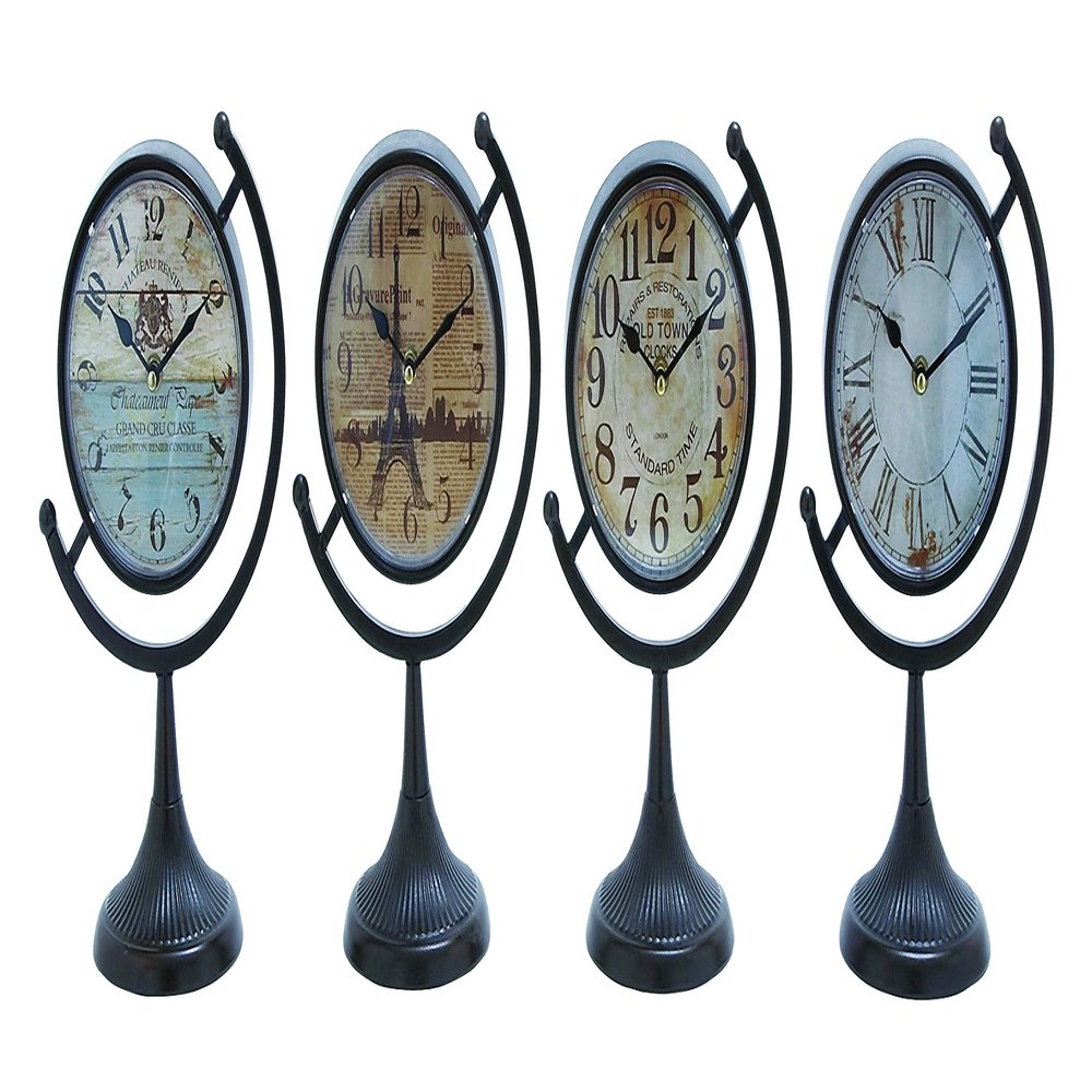 Deco 79 Metal Clock with Tilted Stand, Set of 4 12"H, 8"W, Black
