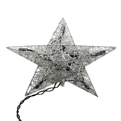 10.5" Lighted Silver Glittered Wire Star Christmas Tree Topper - Clear Lights