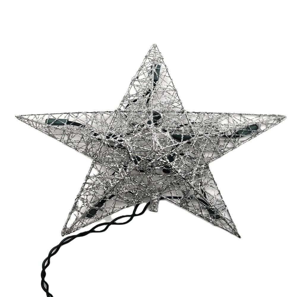 10.5" Lighted Silver Glittered Wire Star Christmas Tree Topper - Clear Lights