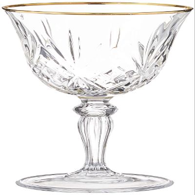 Lorren Home Trends Siena Collection Crystal White Wine Glass with Gold Band Design, Set of 4,6 fl oz