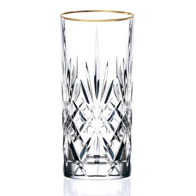 Lorren Home Trends Siena Collection Crystal Water Beverage or Ice Tea Glass with Gold Band Design, Set of 4,12 ounces