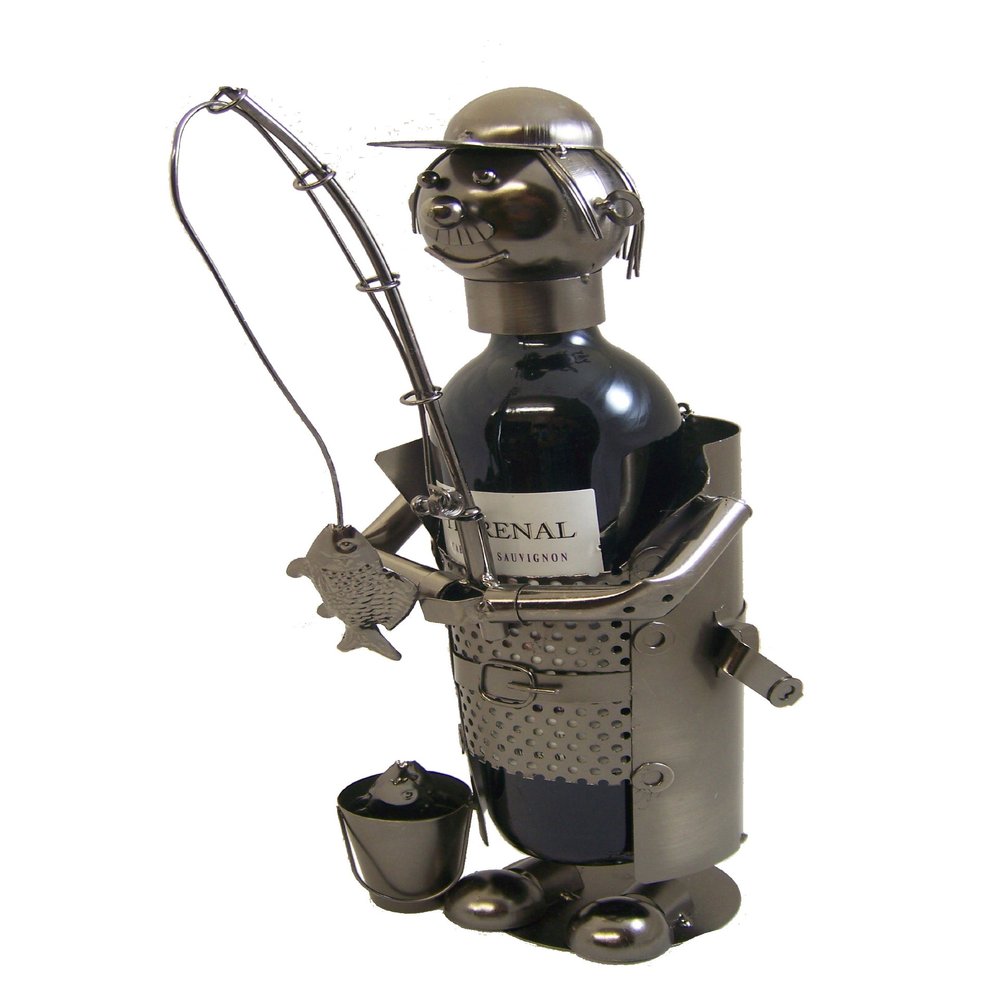 Fisherman Metal Figurine and Wine Bottle Holder -- 14" X 5" X 7"