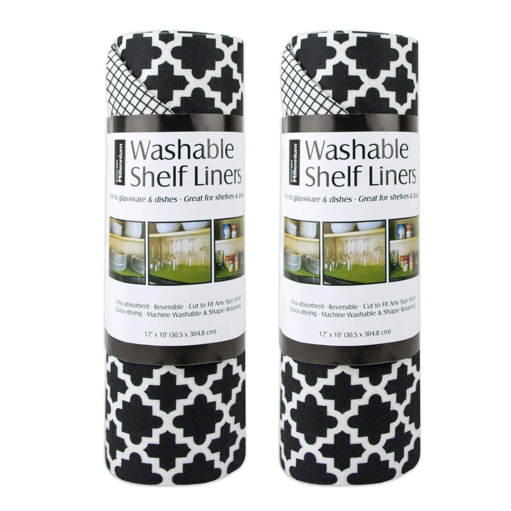 DII Fridge & Shelf Liner Collection Non-Adhesive, Cut to fit, Machine Washable, 12x20, Black Lattice, 2 Piece