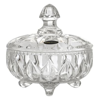 Amlong Crystal Lead-Free Clear Crystal Candy Jar with Lid, 4.8 inch Diameter, 6 inch High