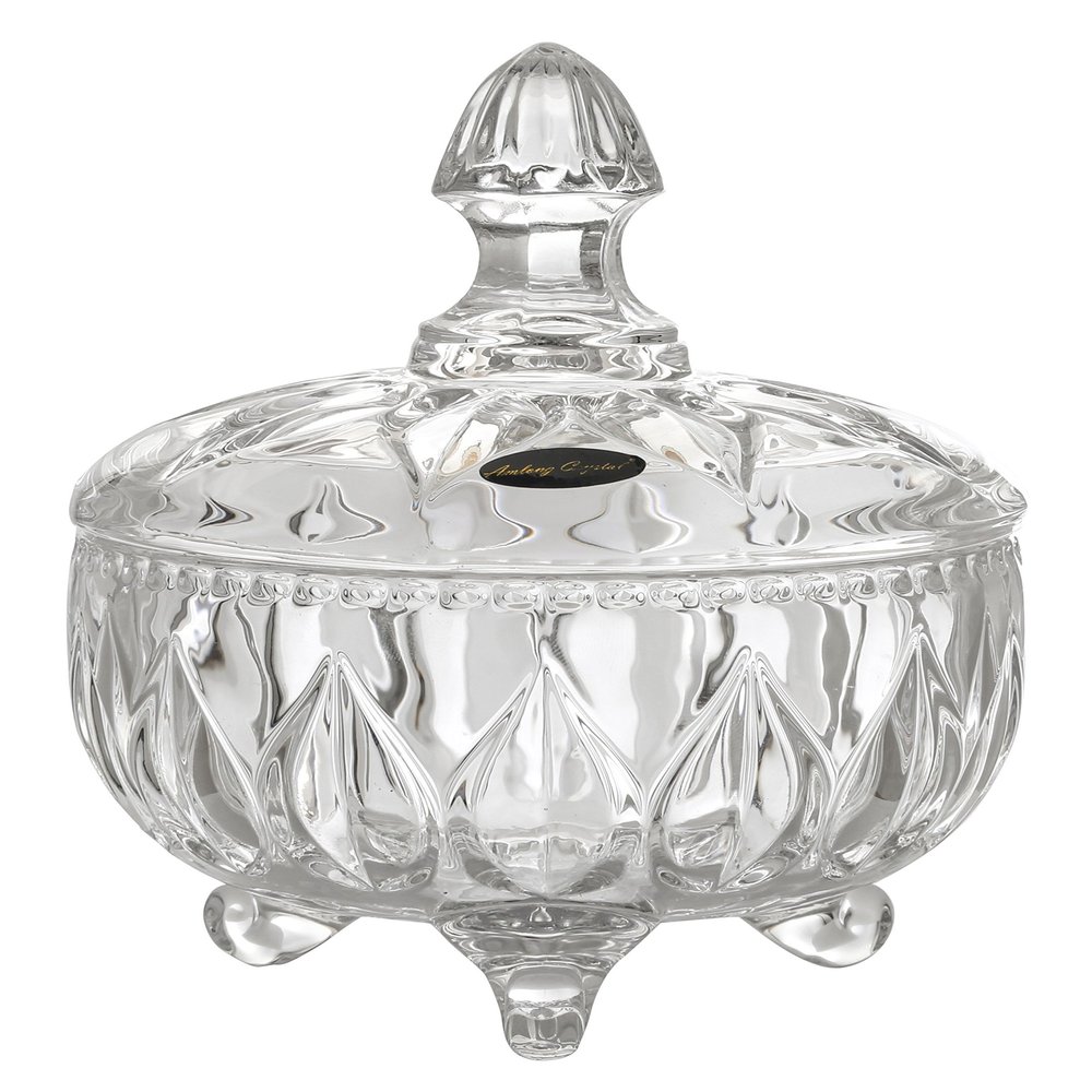 Amlong Crystal Lead-Free Clear Crystal Candy Jar with Lid, 4.8 inch Diameter, 6 inch High
