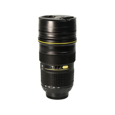 Foto&Tech Travel Coffee Mug Cup Thermos Lenscup Lens Cup, Stainless Steel Insulated Tumbler (Modeling 1:1 AF-S 24-70mm f/2.8G ED Camera Lens 14.5 Ounce, Black)