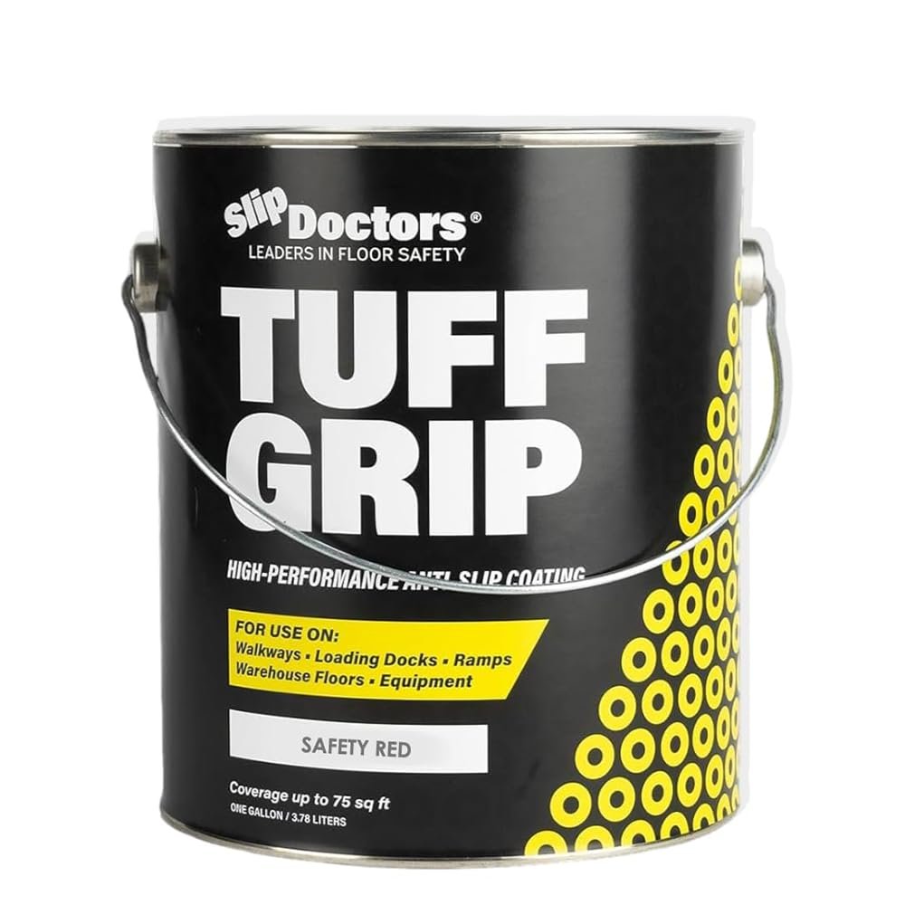Tuff Grip Anti-Slip Paint for Ramps, Floors, Decks & Stairs  Durable Non-Skid Coating for Enhanced Traction (Safety Red)