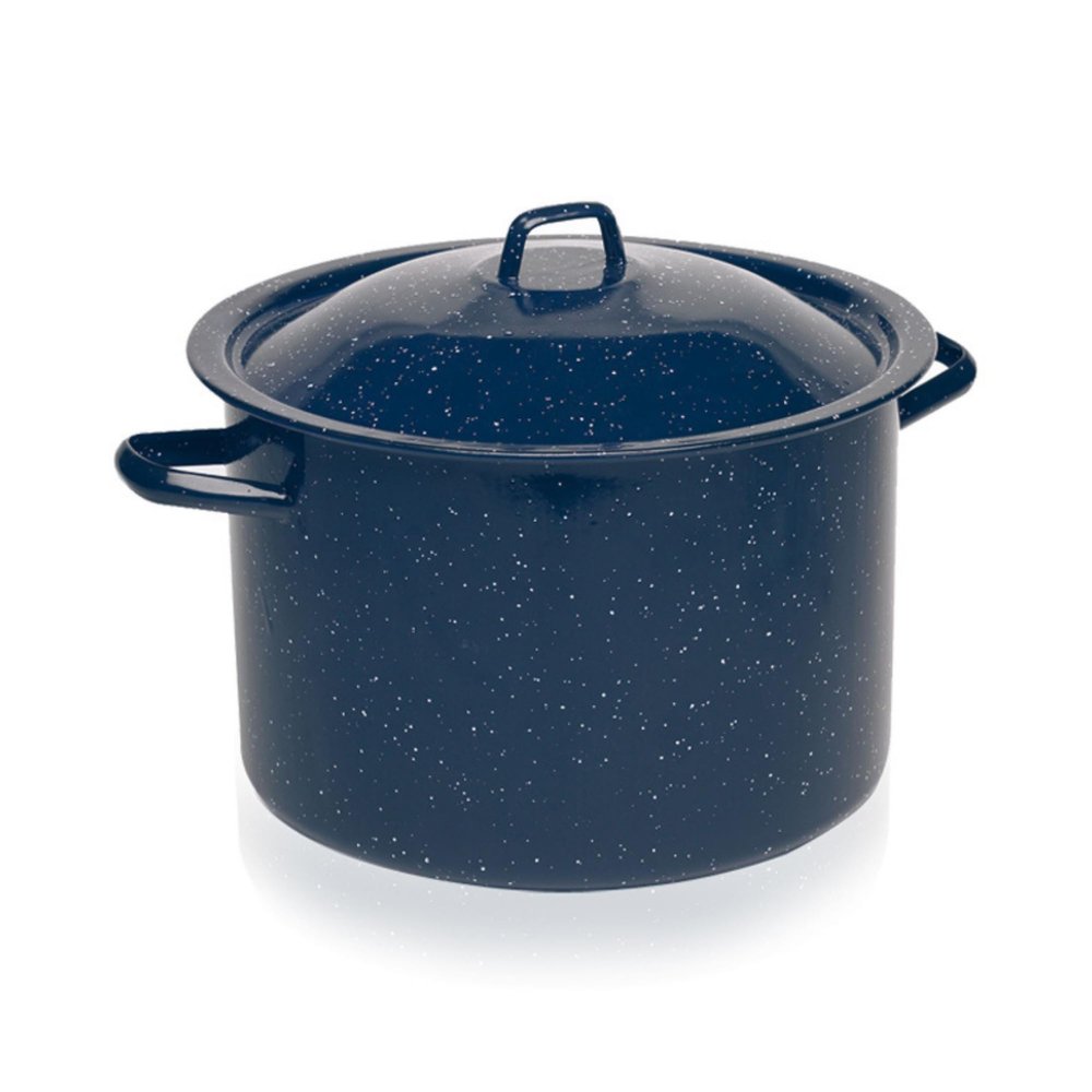 IMUSA 6Qt Blue Speckled Enamel Stock Pot with Lid, Traditional Mexican Enamel Cookware for Everyday Cooking and Kitchen Use