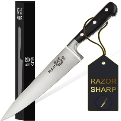 KUMA 8-Inch Multipurpose Chef Knife, razor sharp stainless steel blade, ergonomic handle for precision cutting, gift-ready for foodies