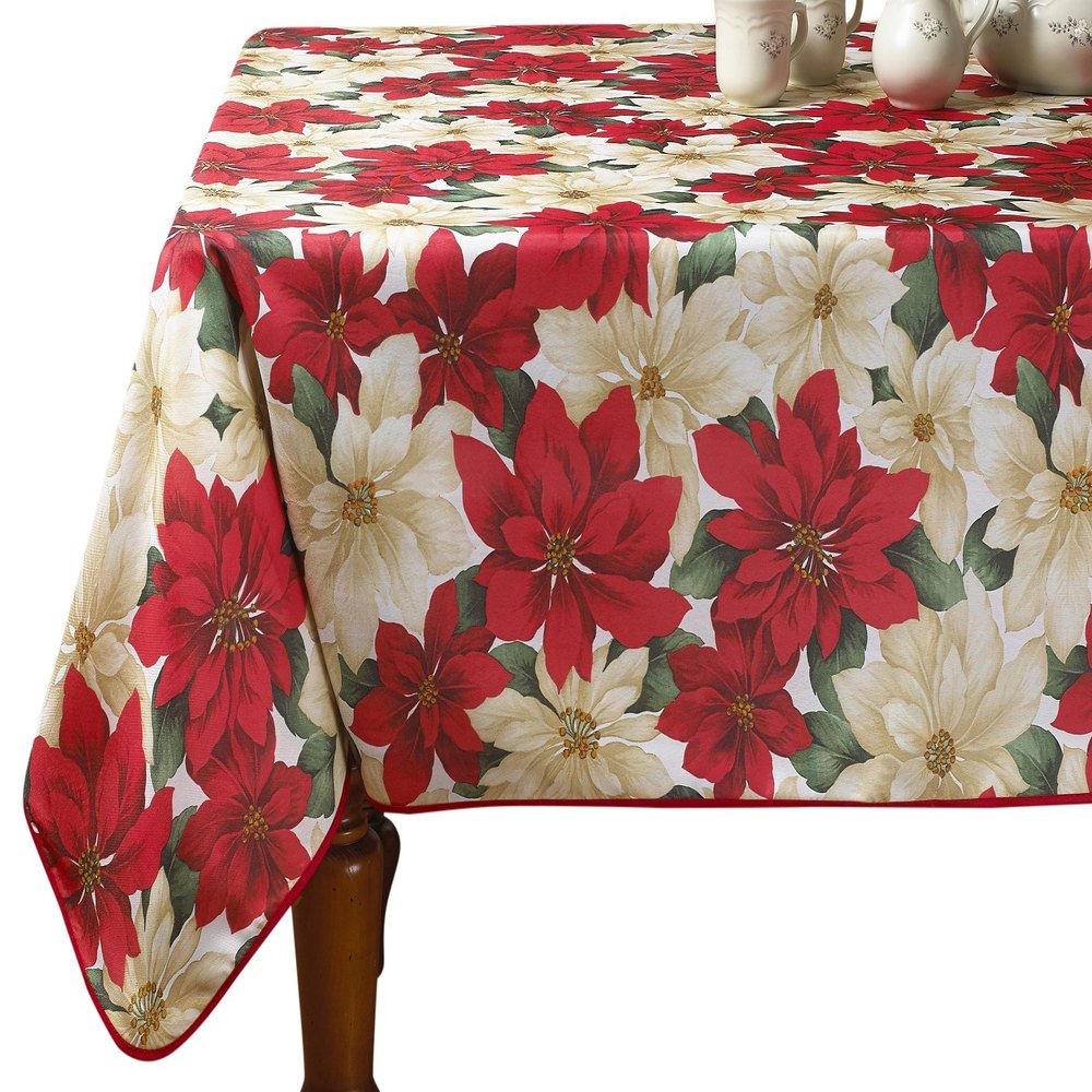 Violet Linen European Christmas Poinsettia Floral Design Printed Tablecloth Size: 52? W x 70? D