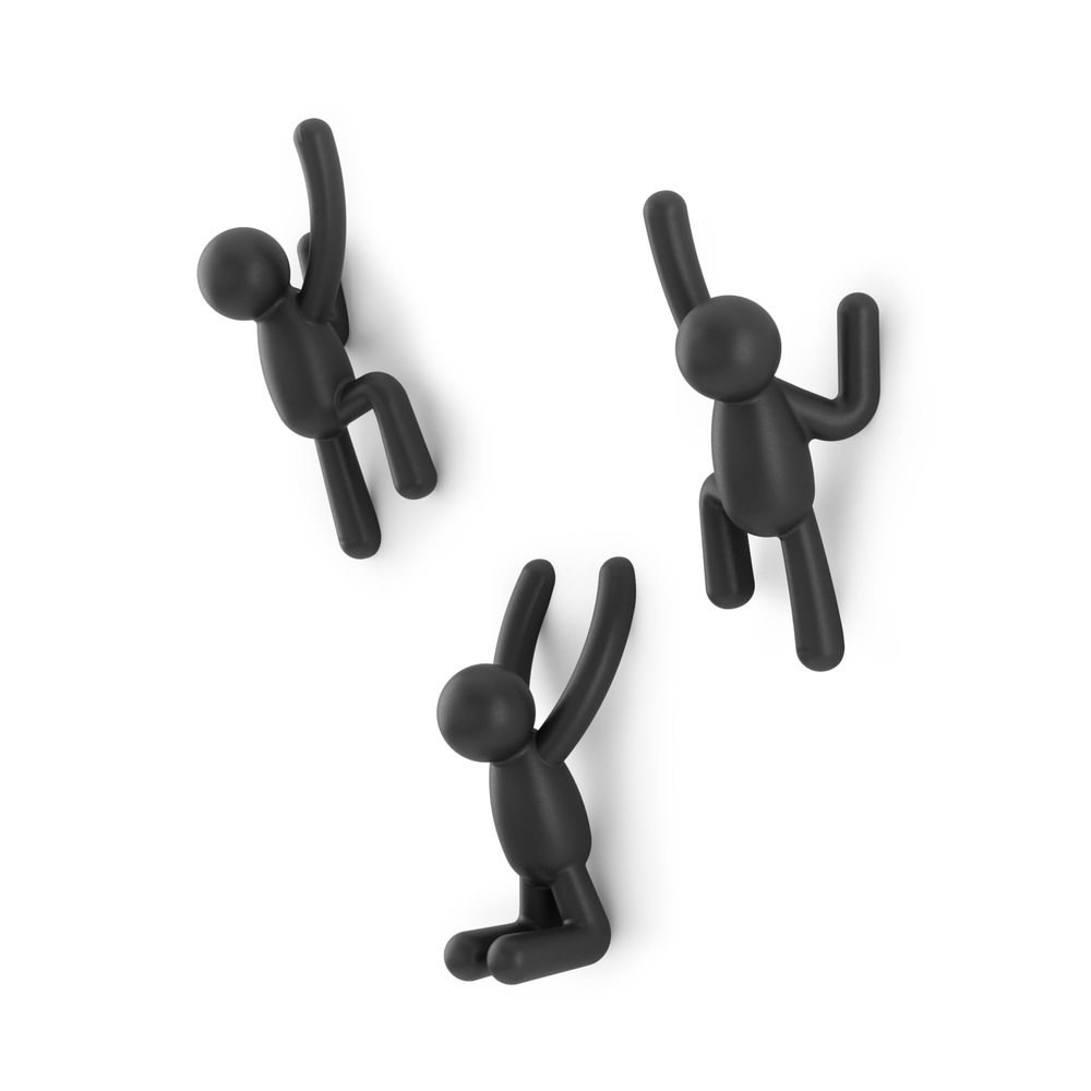 Umbra Buddy Wall Hooks Decorative Wall Mounted Coat Hooks for Hanging Coats, Scarves, Bags, Purses, Backpacks, Towels and More, Set of 3, Black
