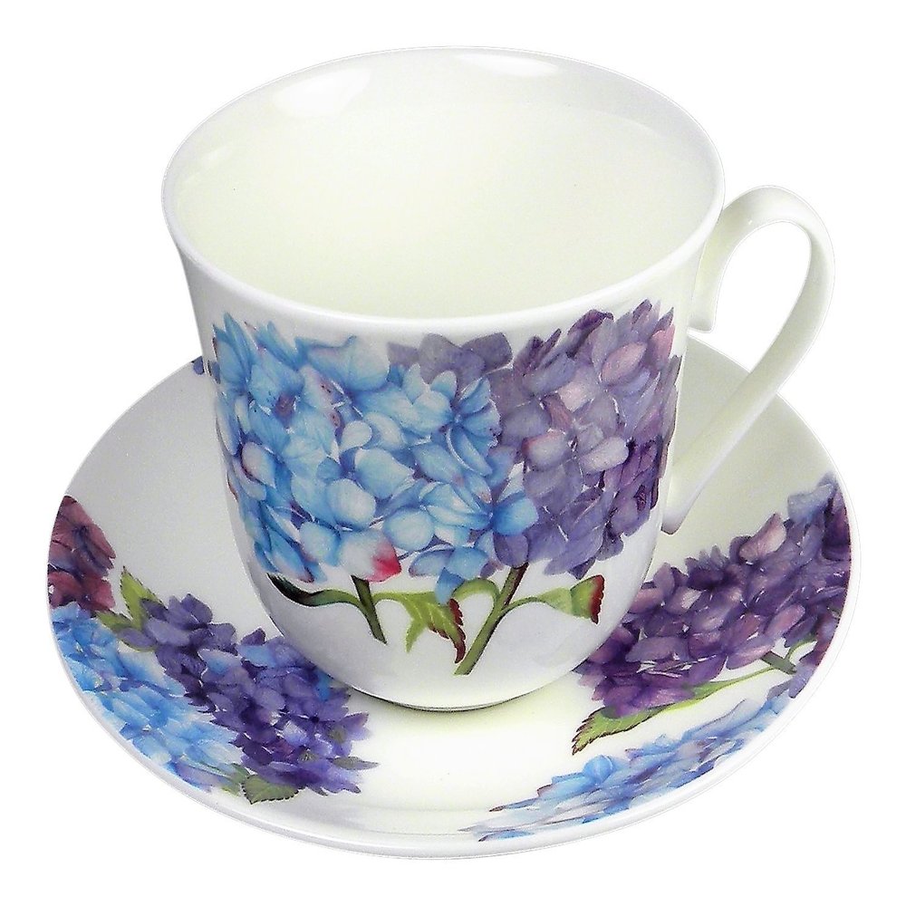 Roy Kirkham Jumbo Breakfast Tea Cup and Saucer in Hydrangea Design | Made in England UK