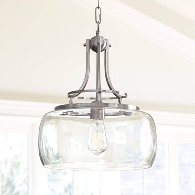 Franklin Iron Works Pendant Light Fixture - Charleston Brushed Nickel, Clear Glass, Farmhouse Pendant Light for Kitchen Islands, Living Rooms, Dining Rooms, and Bedrooms - 13 1/2" Wide, 16" High