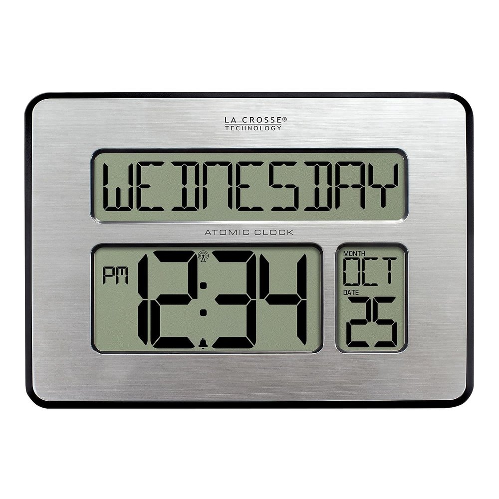 La Crosse Technology Atomic Wall/Table Clock, Metal, 7.5-inch H x 9.75-inch W x 1-inch D (513-1419) (513-1419-INT)