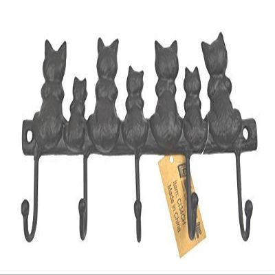 Lulu Decor, Cast Iron Seven Cat Key Hooks Wall Mounted Key Hooks - Decor for Cat Lovers - Unique Hanger - Cat Decor - Key Holder for Wall - Cat Key Hook Hanger (Black)